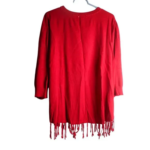 Red Knit Sweater fringe edge rayon blend Sz 2x Notations Woman - Picture 2 of 9